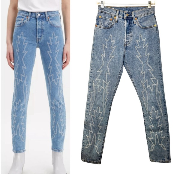Levi's® Premium 501® STRETCH SKINNY EMBROIDERED JEANS WOMEN'S 26 RANCH WESTERN - Picture 1 of 16